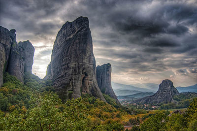 Panoramic view of rock formations against sky