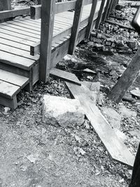 High angle view of abandoned wood