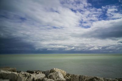 Scenic view of sea against cloudy sky