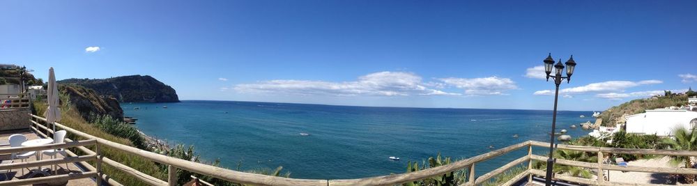 Panoramic view of sea against blue sky