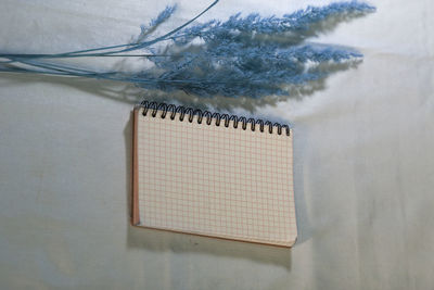 High angle view of open book on table