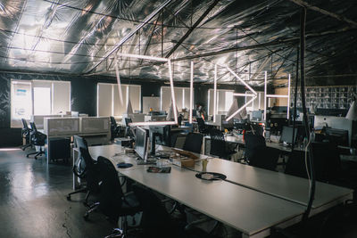 Empty chairs and tables in office