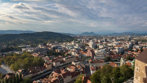 High angle view of cityscape against sky