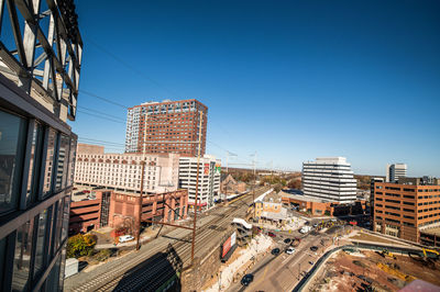 View of downtown new brunswick, new jersey on a clear sunny fall day