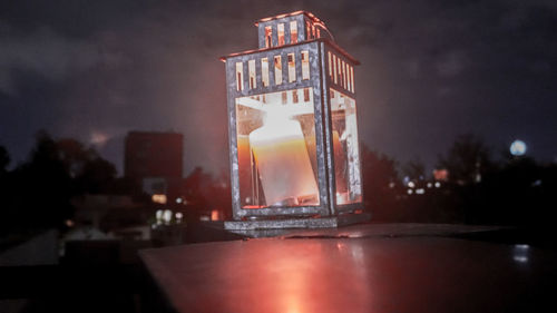 Close-up of illuminated building at night