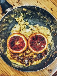 High angle view of pizza on table