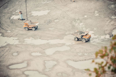 High angle view of worker working at construction site