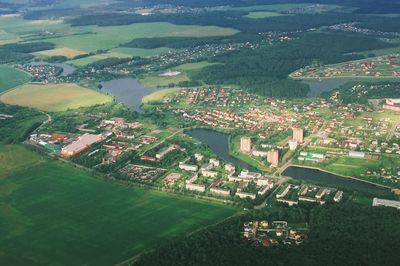 Aerial view of illuminated city at night