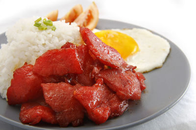 High angle view of breakfast served on plate