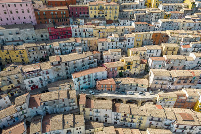 High angle view of buildings in city