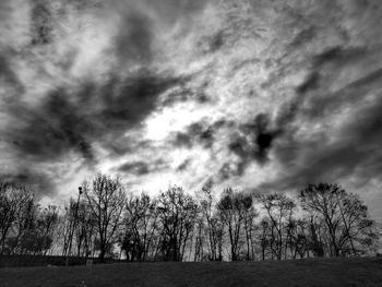 Silhouette trees on field against sky