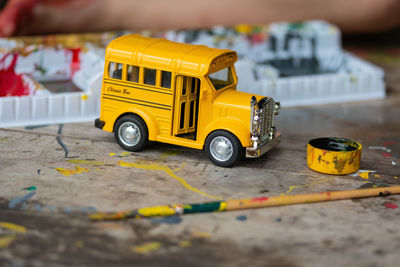 Close-up of toy car on table