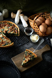 High angle view of pizza on table