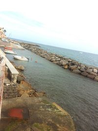 High angle view of sea against cloudy sky