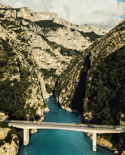 Scenic view of river amidst mountains