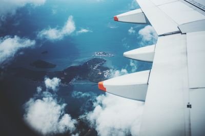 Aerial view of airplane wing