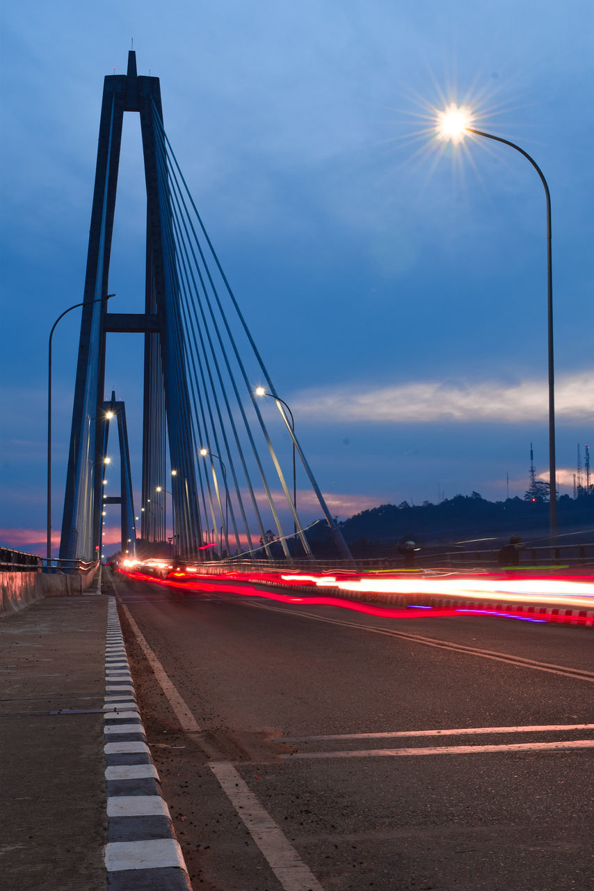 transportation, illuminated, road, sky, long exposure, architecture, street light, light trail, bridge, connection, street, bridge - man made structure, city, built structure, motion, night, nature, speed, lens flare, mode of transportation, no people, outdoors