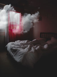 Digital composite image of person sleeping on bed at home