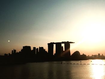 City skyline at sunset