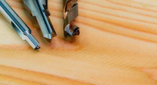 High angle view of pencils on table