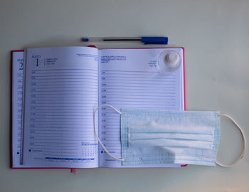 High angle view of pen on table