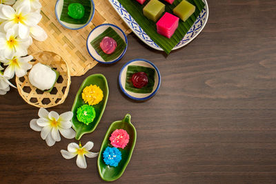 High angle view of food on table