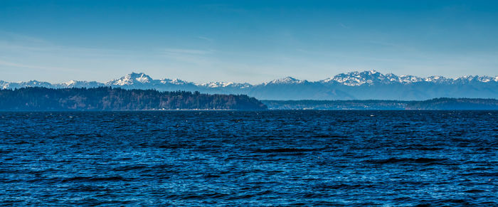 Scenic view of sea against blue sky