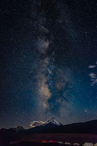 Low angle view of mountain against sky at night