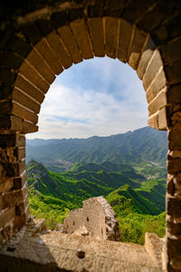 Scenic view of mountains against cloudy sky