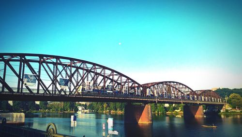 Bridge over river against clear blue sky