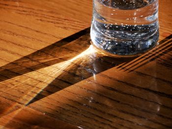 High angle view of water on table