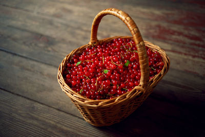 High angle view of wicker basket