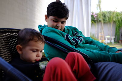 Boy looking at camera