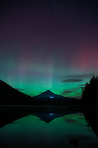 Scenic view of lake against sky at night