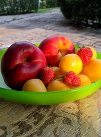 High angle view of apples in bowl