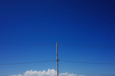 Low angle view of bird flying over blue sky