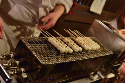 High angle view of man preparing food