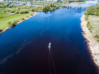 High angle view of man in sea