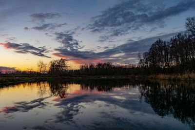 Scenic view of lake against sky during sunset