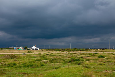 Scenic view of field against cloudy sky