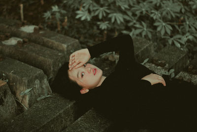 High angle view of statue