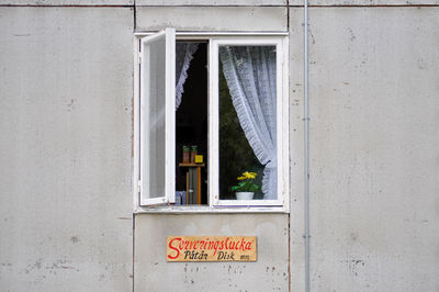 Information sign on window of building