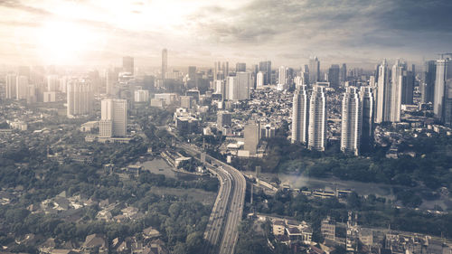 High angle view of cityscape against sky