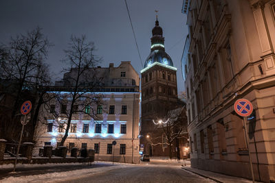 Winter night streets of riga old town.