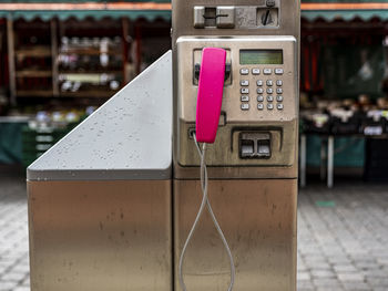 Close-up of telephone booth