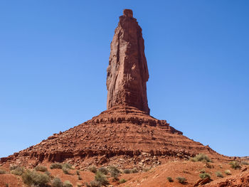 Low angle view of rock formations against blue sky