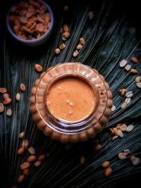 High angle view of coffee on table