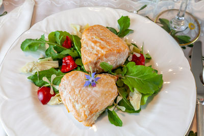 Close-up of food in plate on table