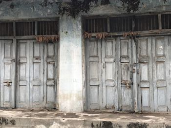 Closed doors of abandoned building