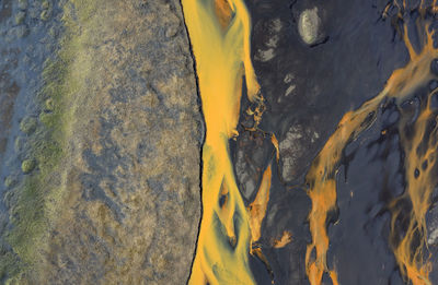 Colorful glacier rivers on the south coast of iceland with black sand